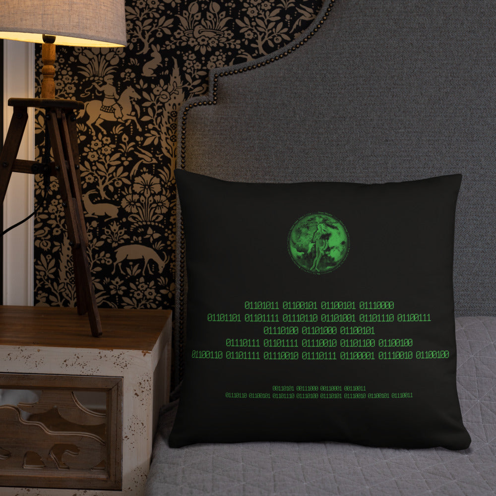 Binary Instructions To Keep Moving The World Forward With Venusian Earth In Green on Basic Pillow