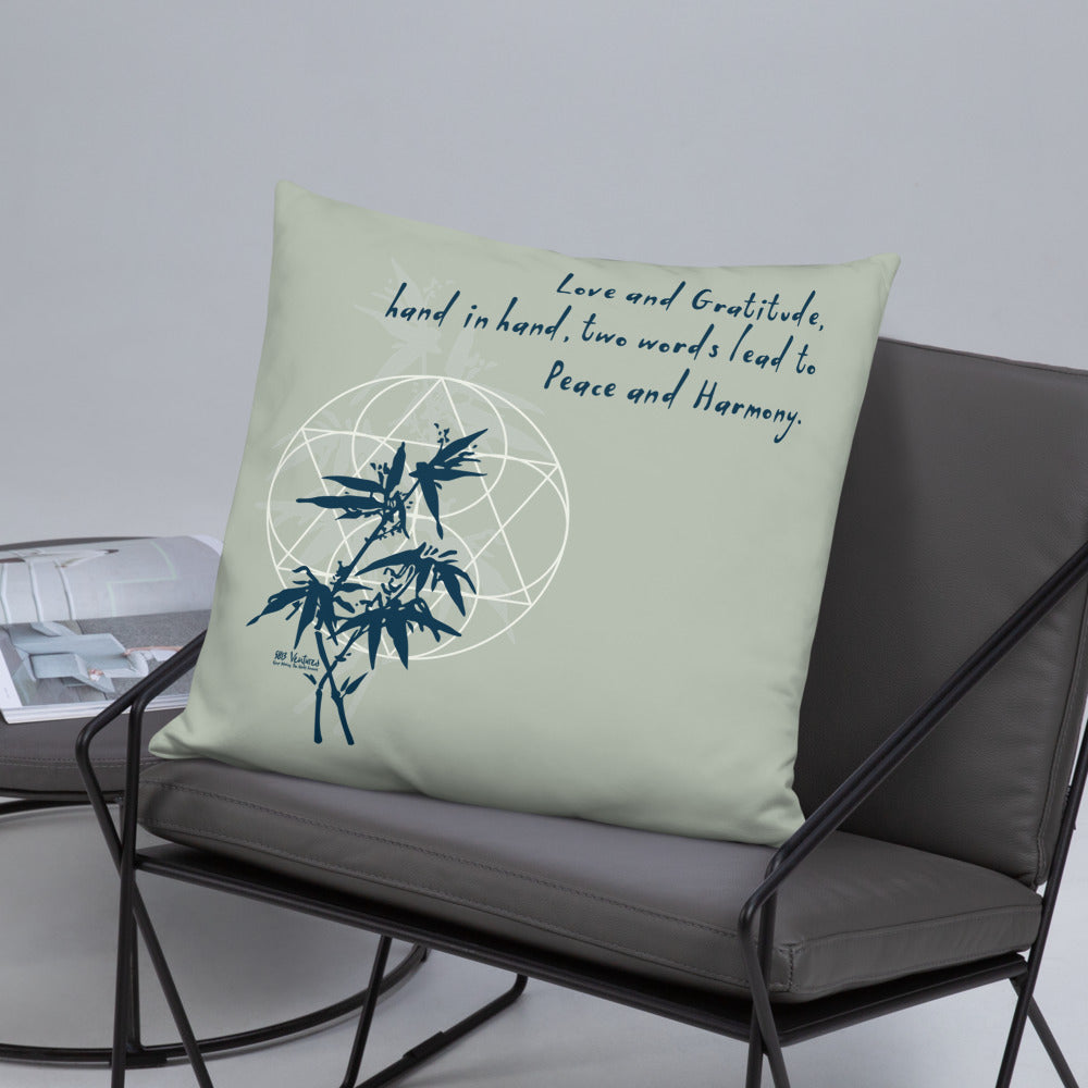 Love Gratitude Peace Harmony Haiku With Bamboo on Basic Pillow