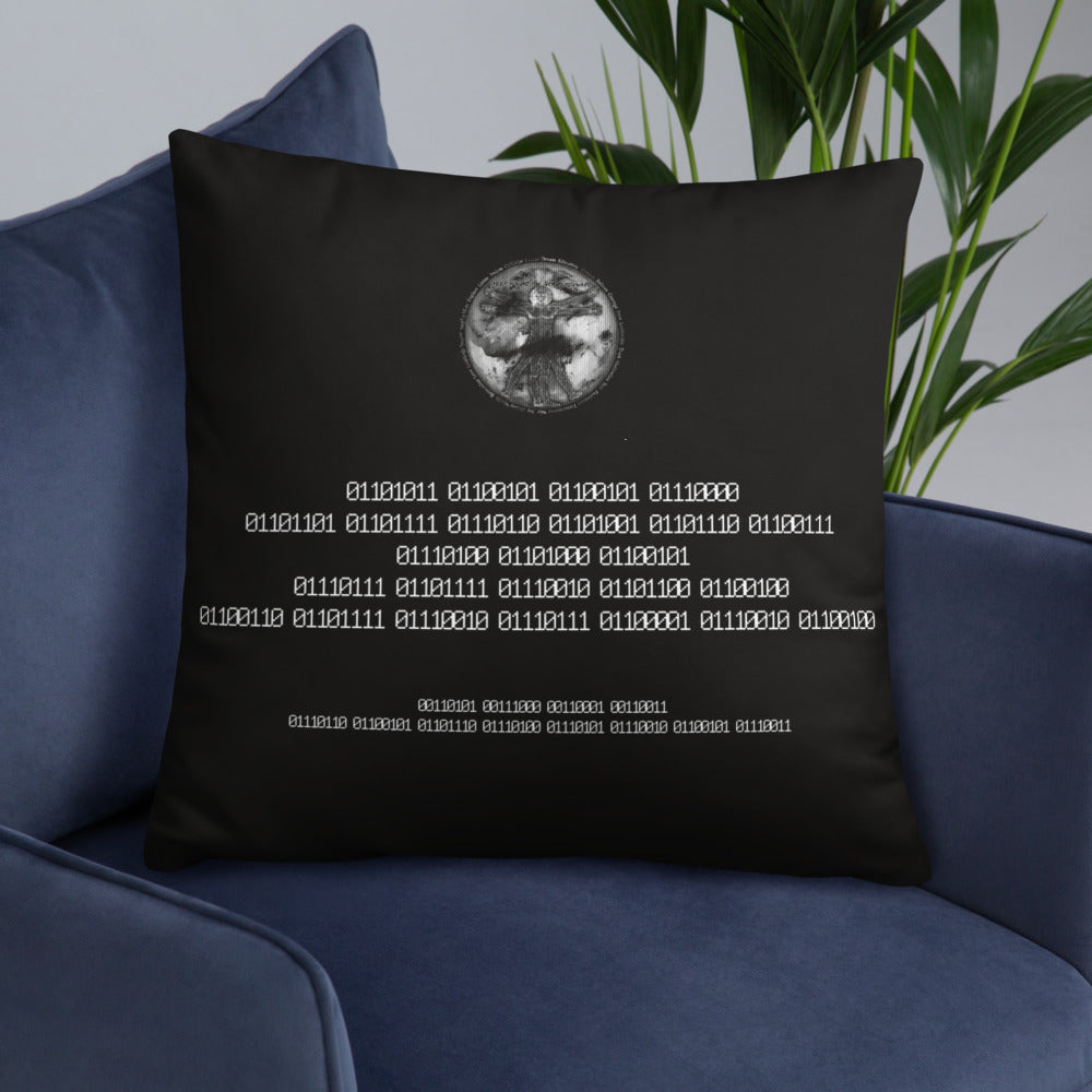 Binary Instructions To Keep Moving The World Forward With Vitruvian Earth In White on Basic Pillow