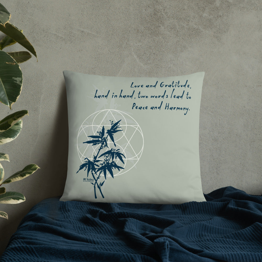 Love Gratitude Peace Harmony Haiku With Bamboo on Basic Pillow