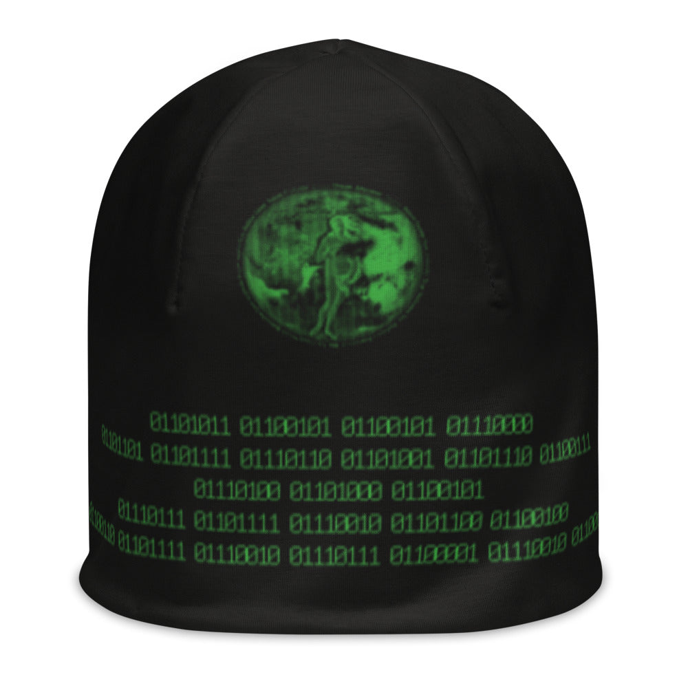 Binary Instructions To Keep Moving The World Forward With Venusian Earth In Green on Original Beanie