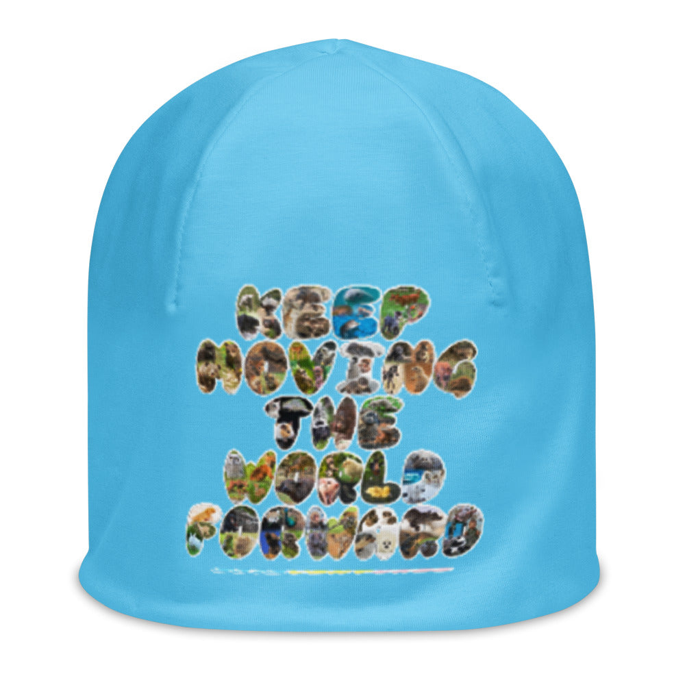 Baby Animals Keep Moving The World Forward In Blue on Original Beanie