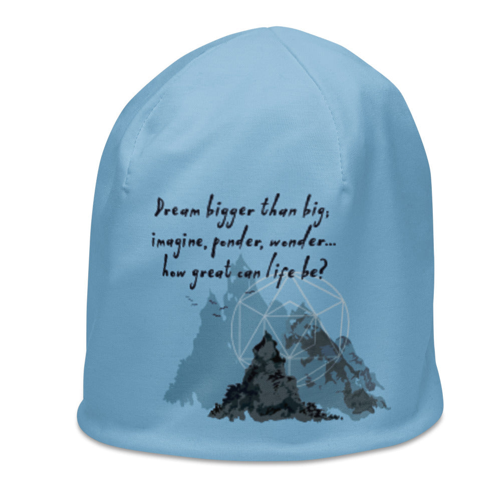 Dream Bigger Haiku With Mountains on Original Beanie