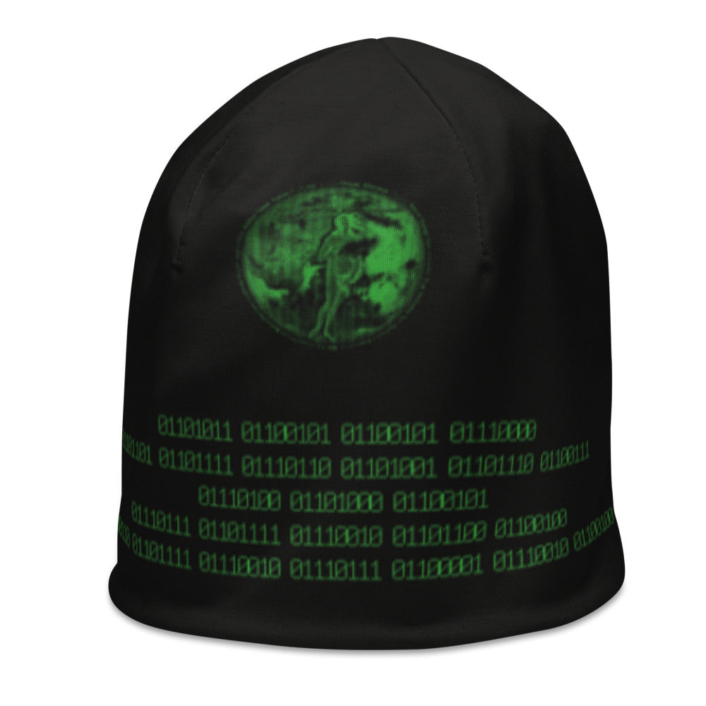 Binary Instructions To Keep Moving The World Forward With Venusian Earth In Green on Original Beanie