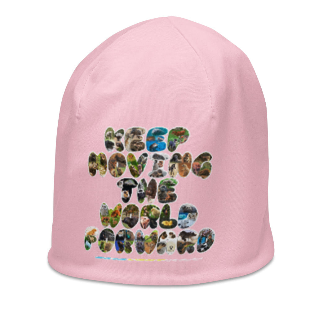 Baby Animals Keep Moving The World Forward In Pink on Original Beanie