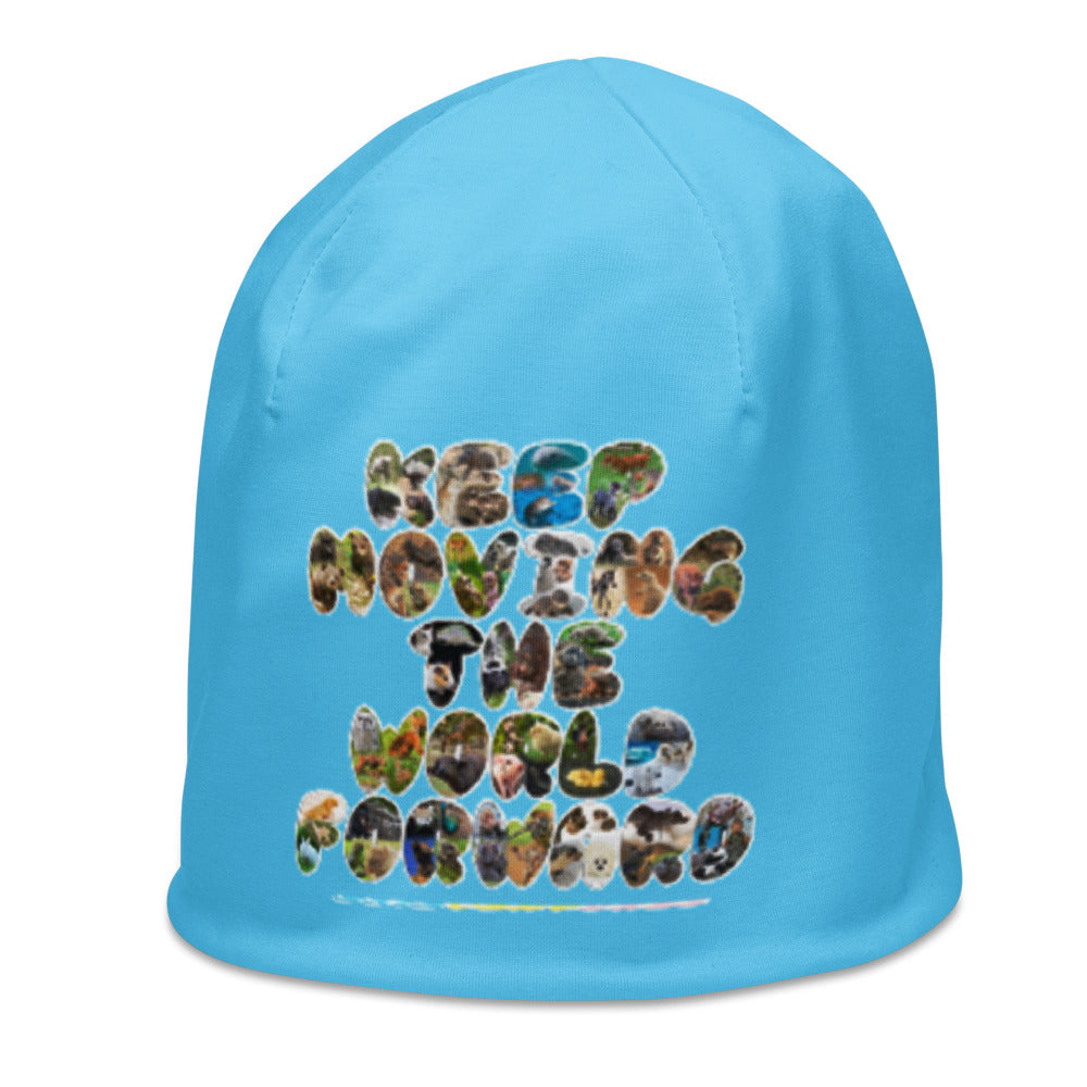 Baby Animals Keep Moving The World Forward In Blue on Original Beanie