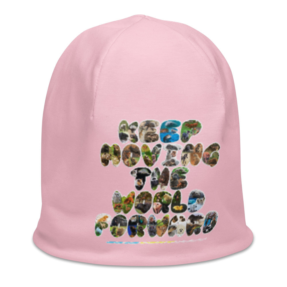 Baby Animals Keep Moving The World Forward In Pink on Original Beanie