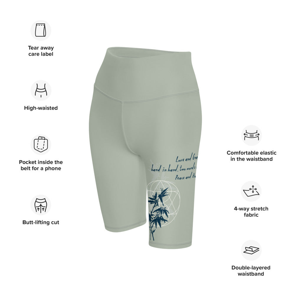 Love Gratitude Peace Harmony Haiku With Bamboo on Biker Shorts