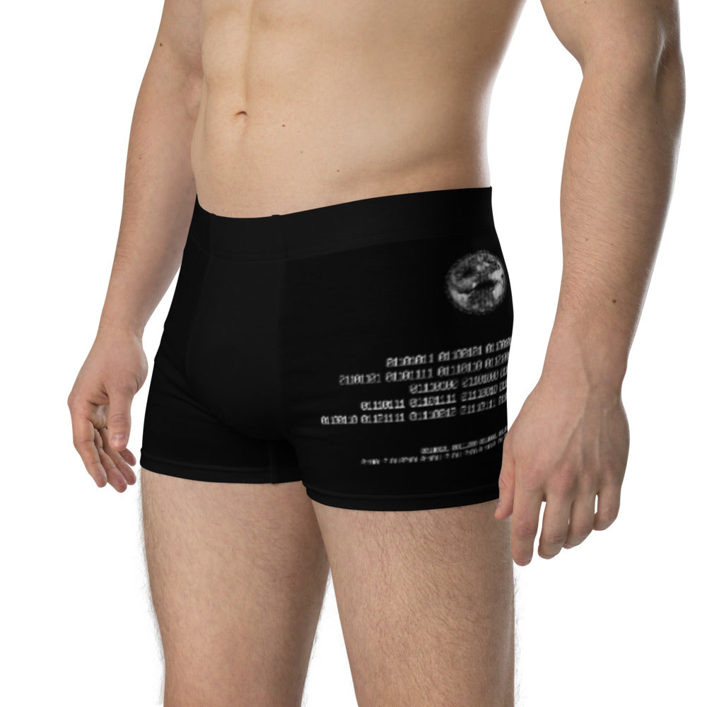 Binary Instructions To Keep Moving The World Forward With Vitruvian Earth In White on Men's Boxer Briefs