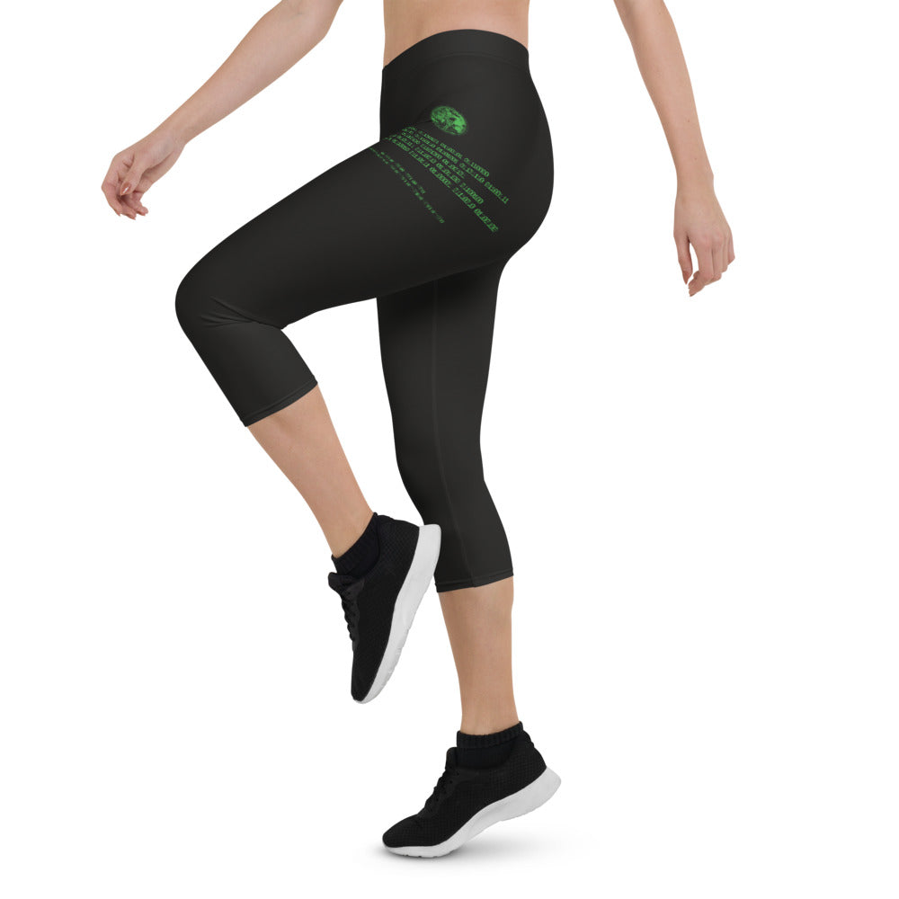 Binary Instructions To Keep Moving The World Forward With Venusian Earth In Green on Capri Leggings