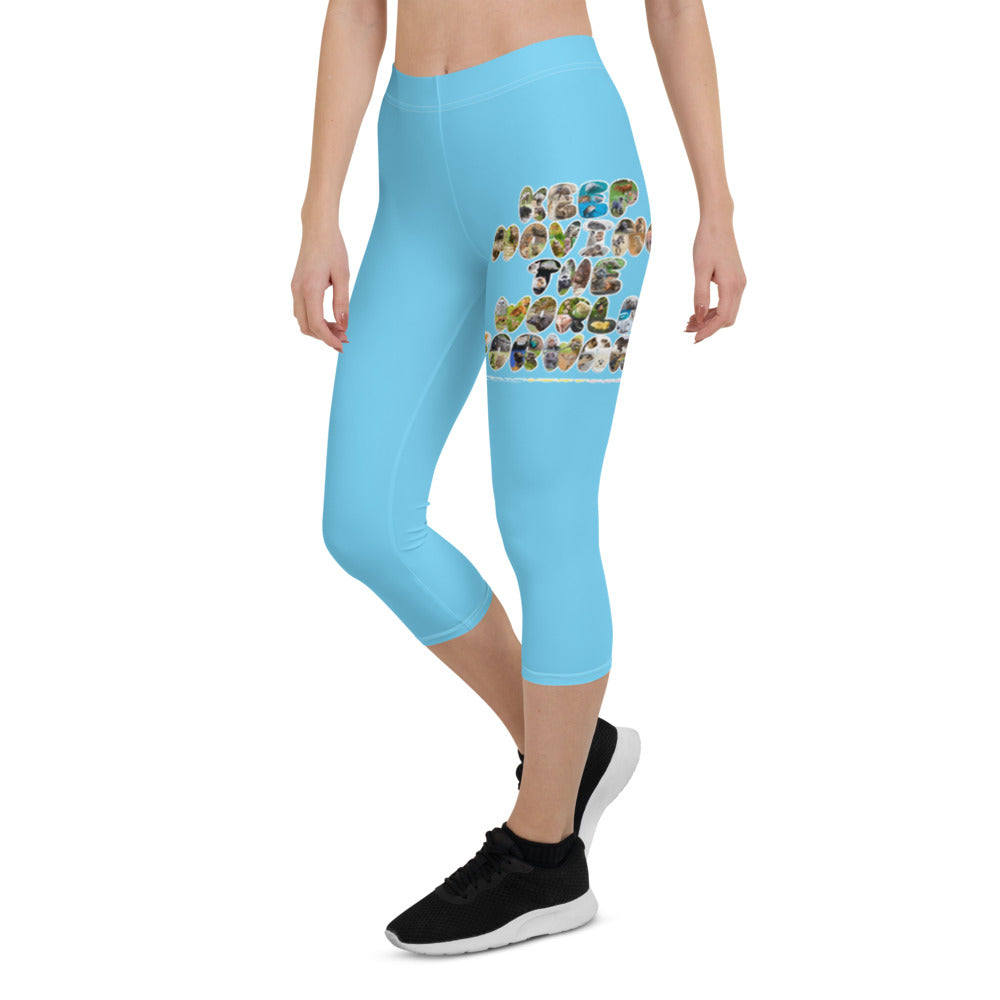 Baby Animals Keep Moving The World Forward In Blue on Capri Leggings