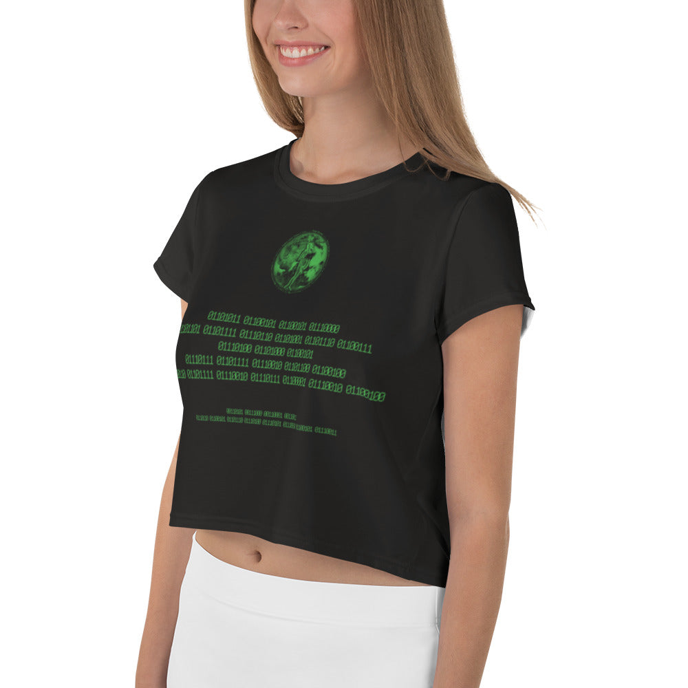 Binary Instructions To Keep Moving The World Forward With Venusian Earth In Green on Women's Original Crop Top T-Shirt