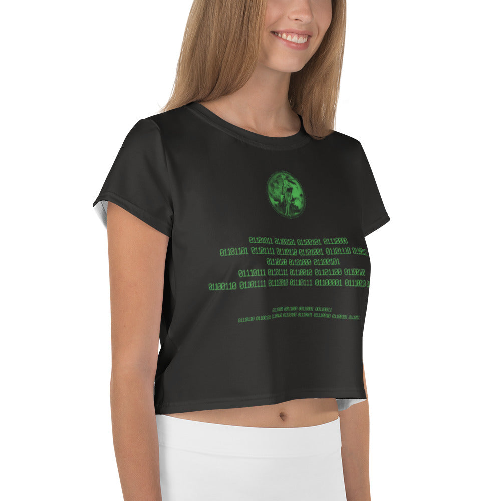 Binary Instructions To Keep Moving The World Forward With Venusian Earth In Green on Women's Original Crop Top T-Shirt