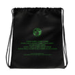 Binary Instructions To Keep Moving The World Forward With Vitruvian Earth In Green on Drawstring Bag