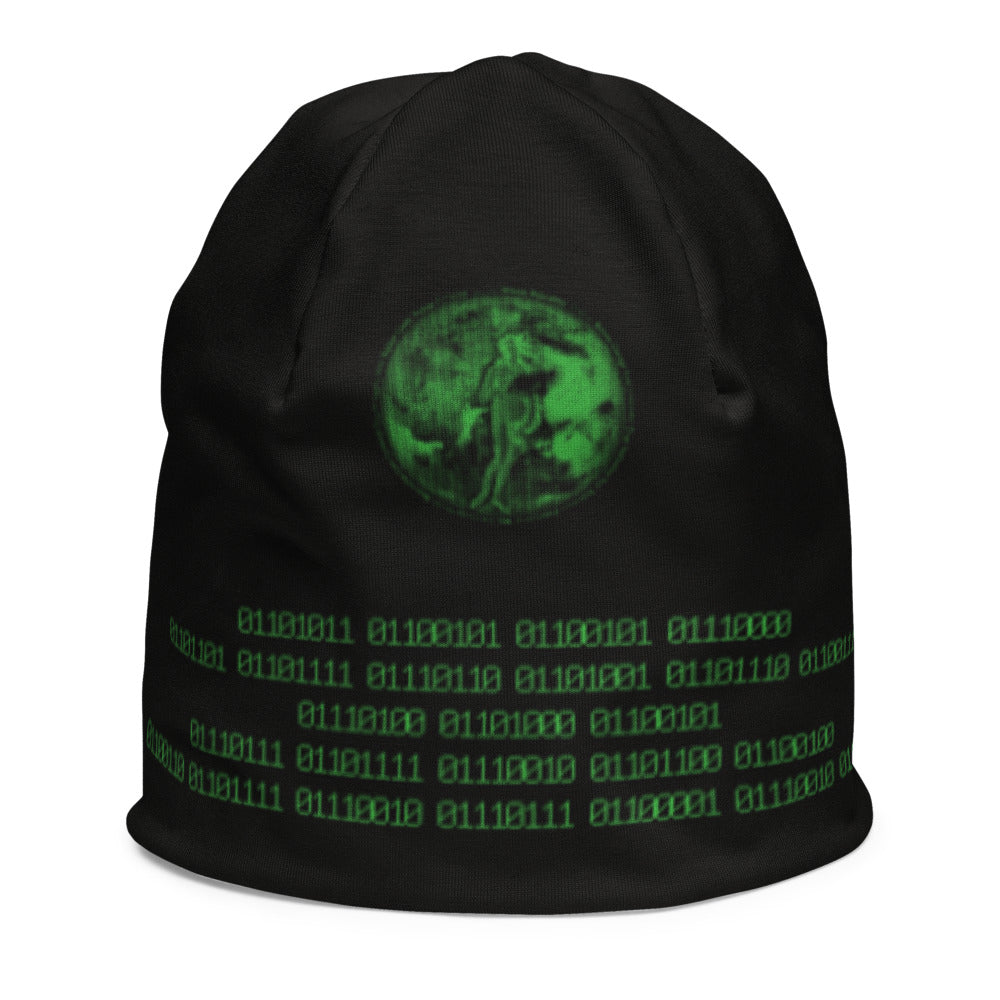 Binary Instructions To Keep Moving The World Forward With Venusian Earth In Green on Kids Original Beanie