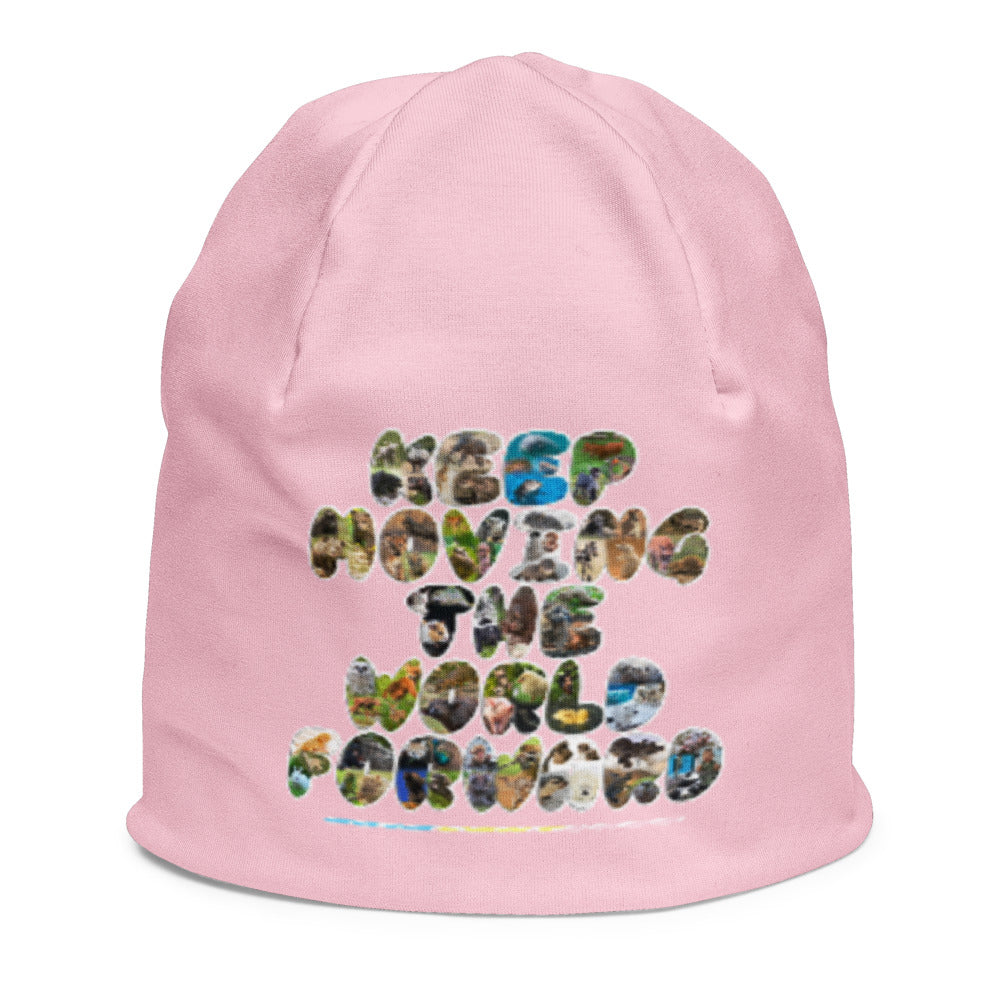 Baby Animals Keep Moving The World Forward In Pink on Kids Original Beanie