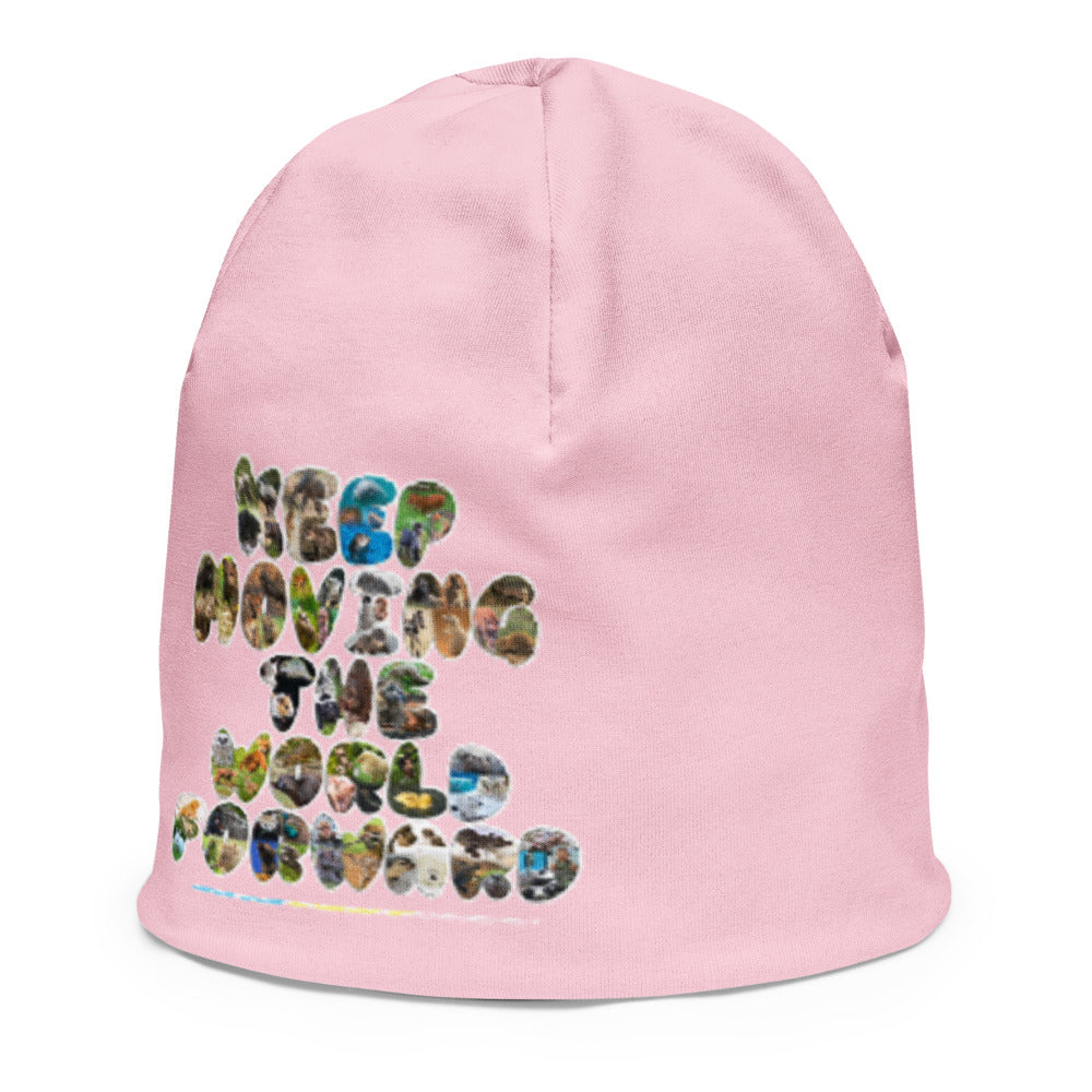 Baby Animals Keep Moving The World Forward In Pink on Kids Original Beanie