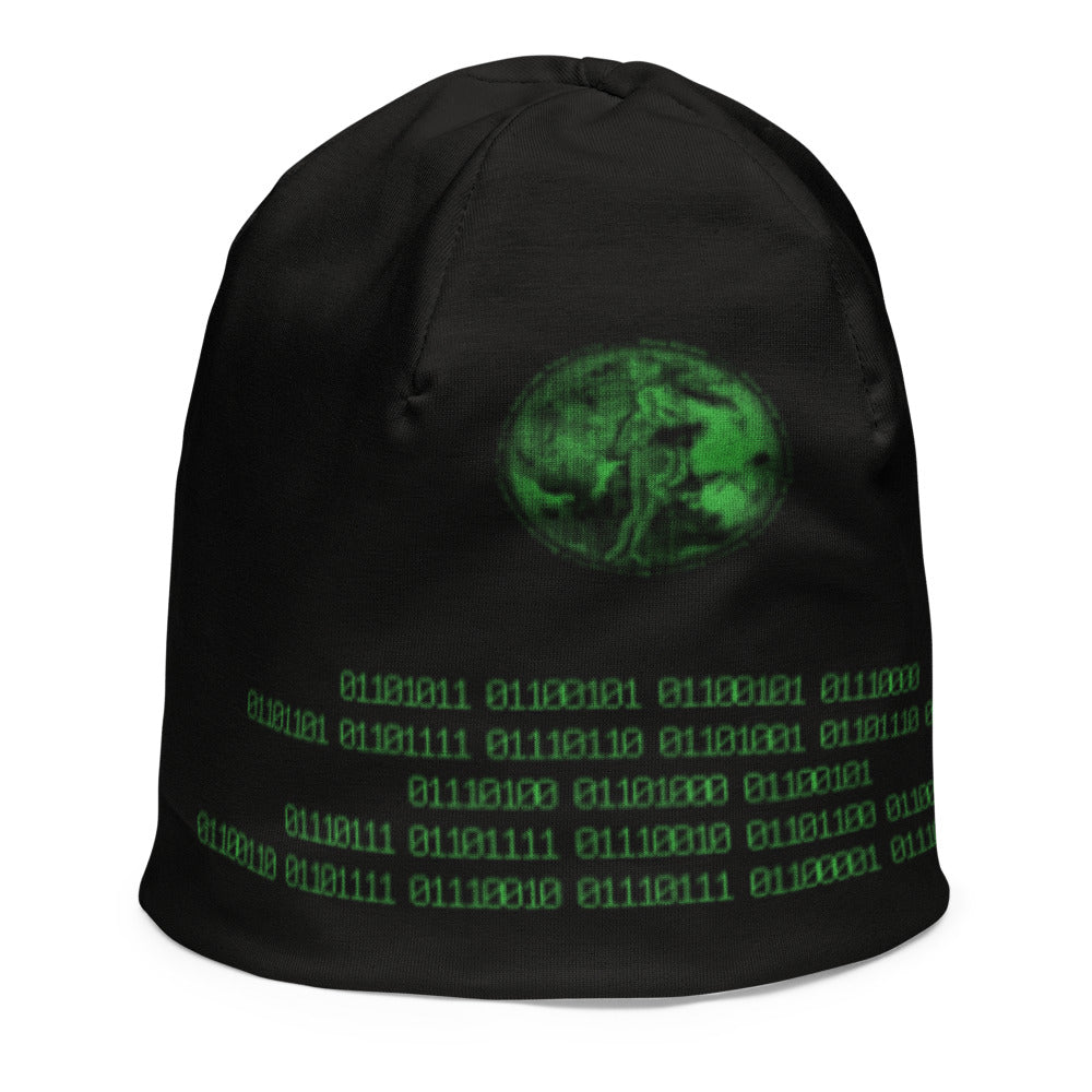 Binary Instructions To Keep Moving The World Forward With Venusian Earth In Green on Kids Original Beanie