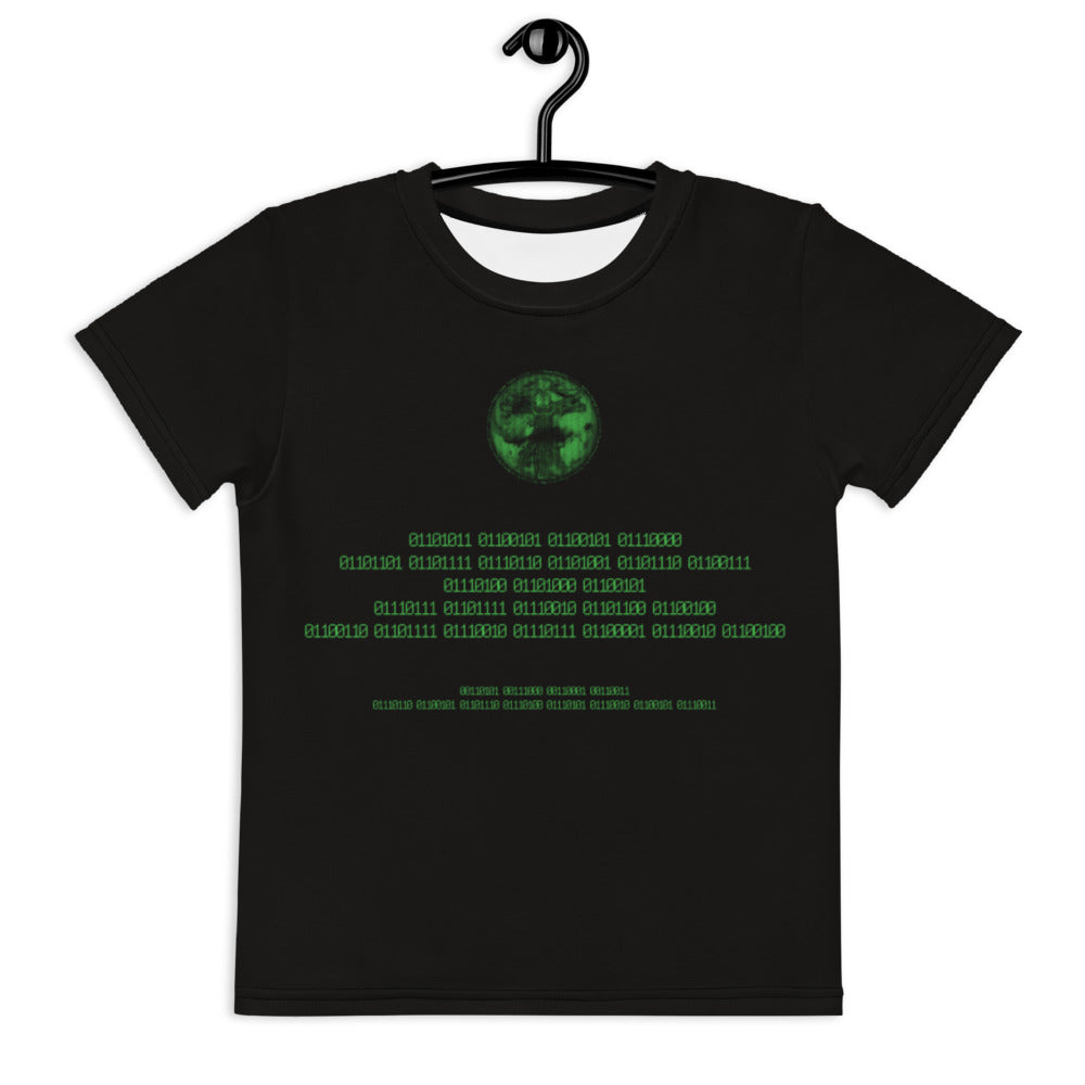 Binary Instructions To Keep Moving The World Forward With Vitruvian Earth In Green on Kids Original T-Shirt