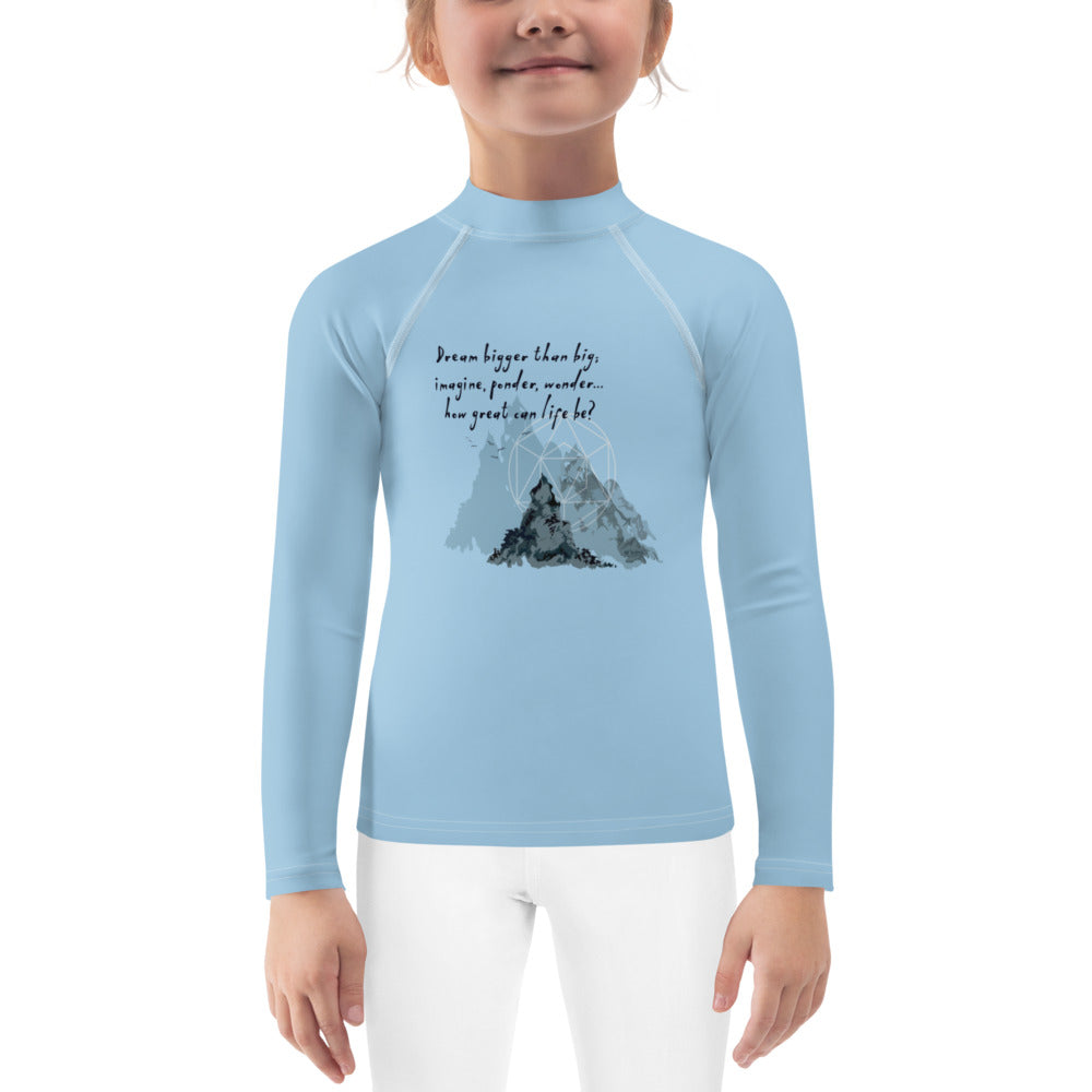 Dream Bigger Haiku With Mountains on Kids Rash Guard