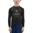 Binary Instructions To Keep Moving The World Forward With Vitruvian Earth In White on Kids Rash Guard