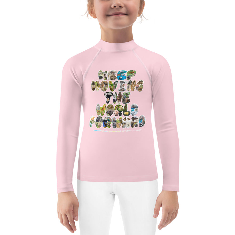 Baby Animals Keep Moving The World Forward In Pink on Kids Rash Guard