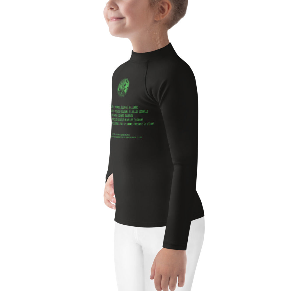 Binary Instructions To Keep Moving The World Forward With Venusian Earth In Green on Kids Rash Guard