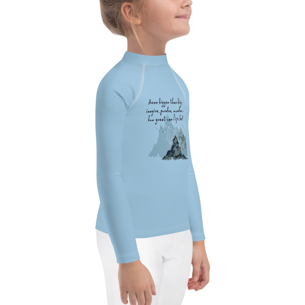 Dream Bigger Haiku With Mountains on Kids Rash Guard