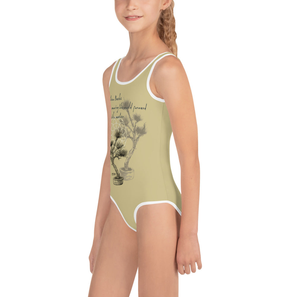 Matsuo Basho Haiku With Bonsai on Kids One-Piece Swimsuit