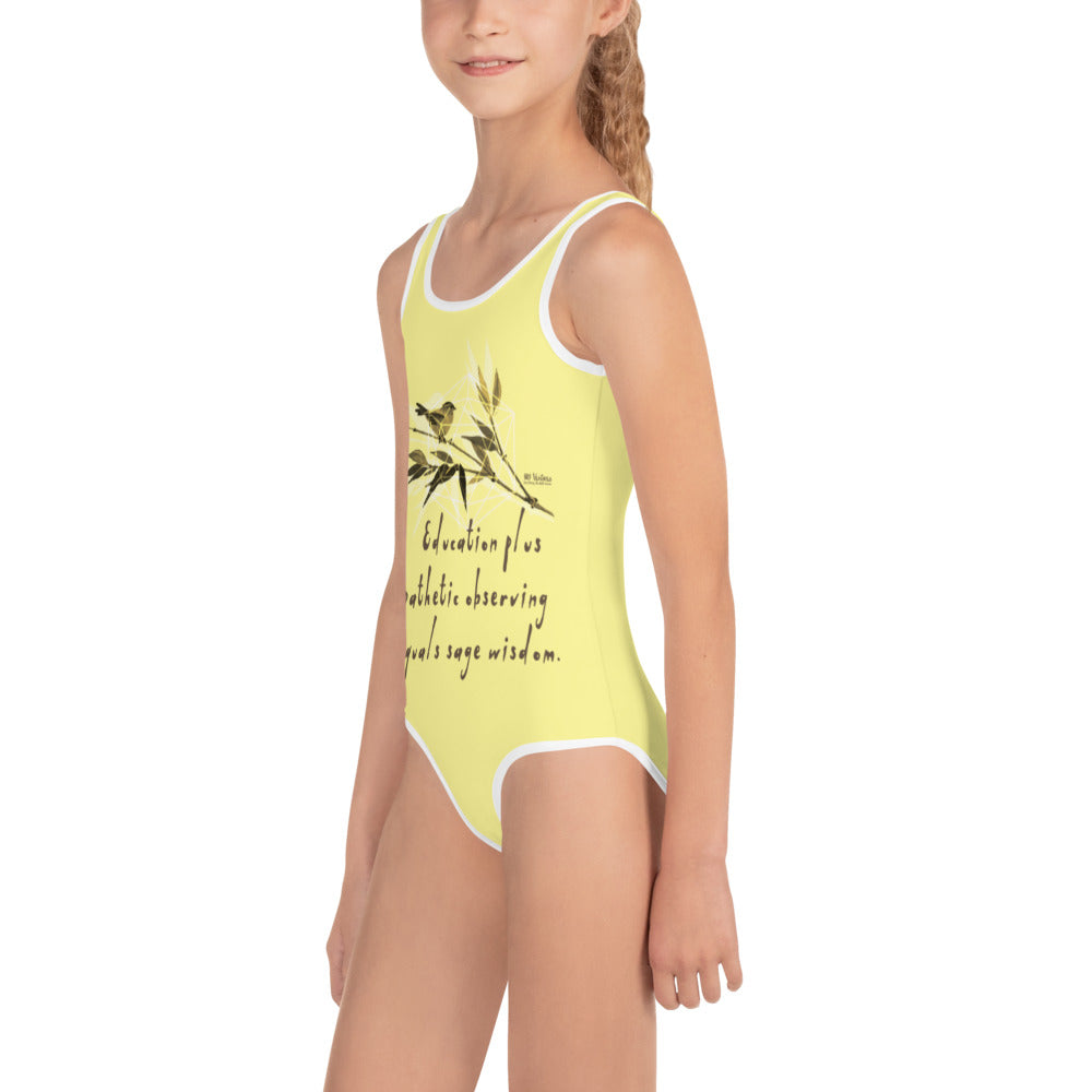 Sage Wisdom Haiku With Sparrow on Kids One-Piece Swimsuit