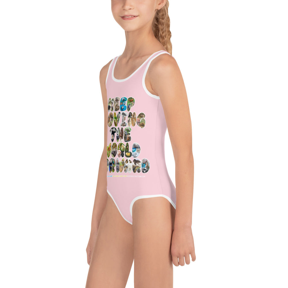 Baby Animals Keep Moving The World Forward In Pink on Kids One-Piece Swimsuit