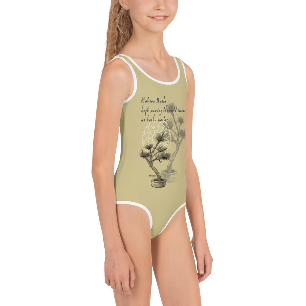 Matsuo Basho Haiku With Bonsai on Kids One-Piece Swimsuit