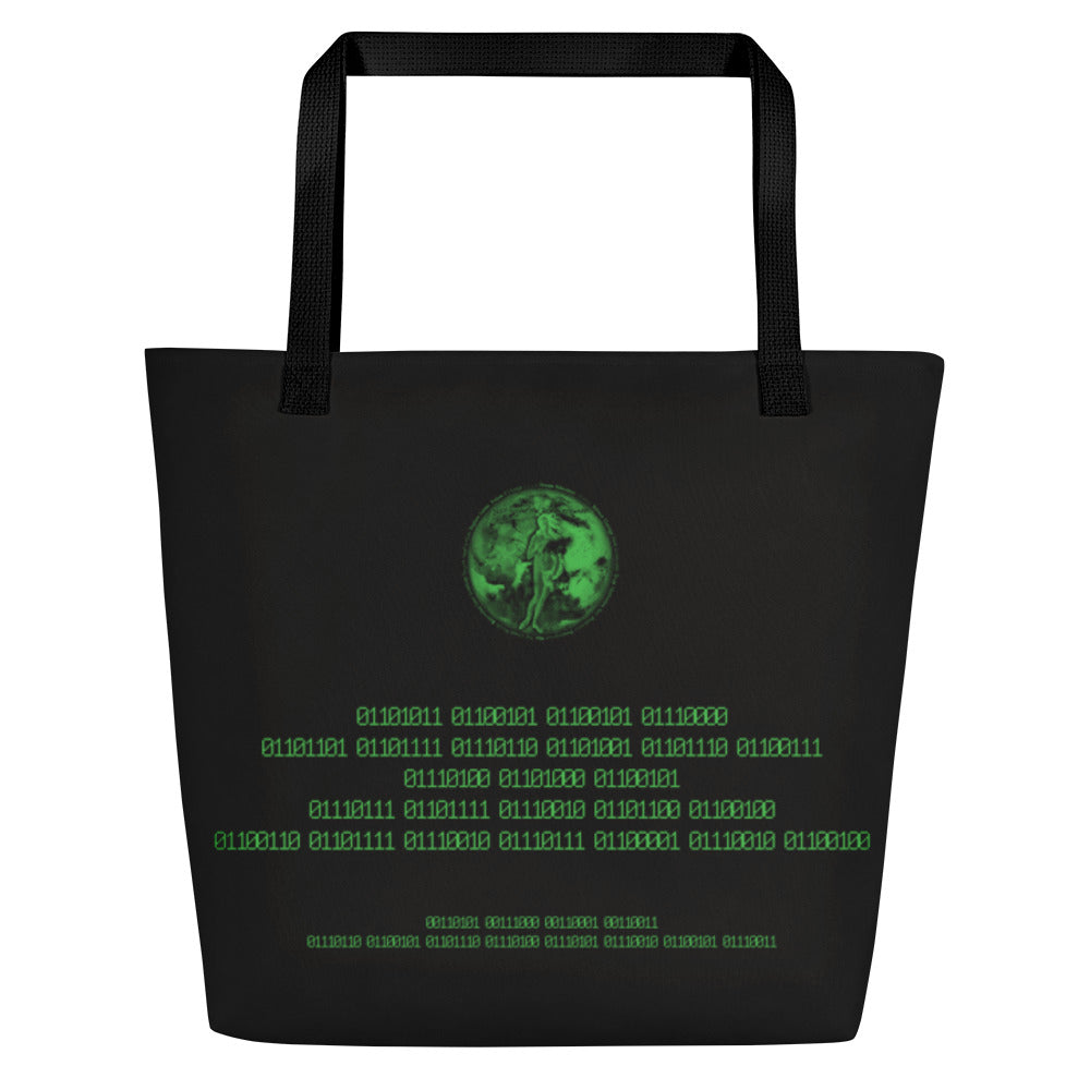 Binary Instructions To Keep Moving The World Forward With Venusian Earth In Green on Beach Bag