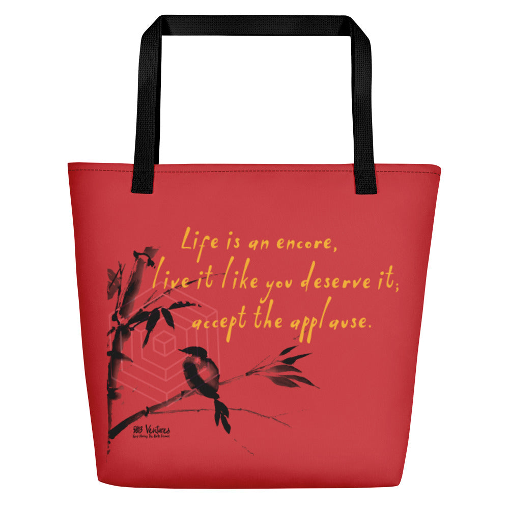 Life Is An Encore Haiku With Wren on Beach Bag