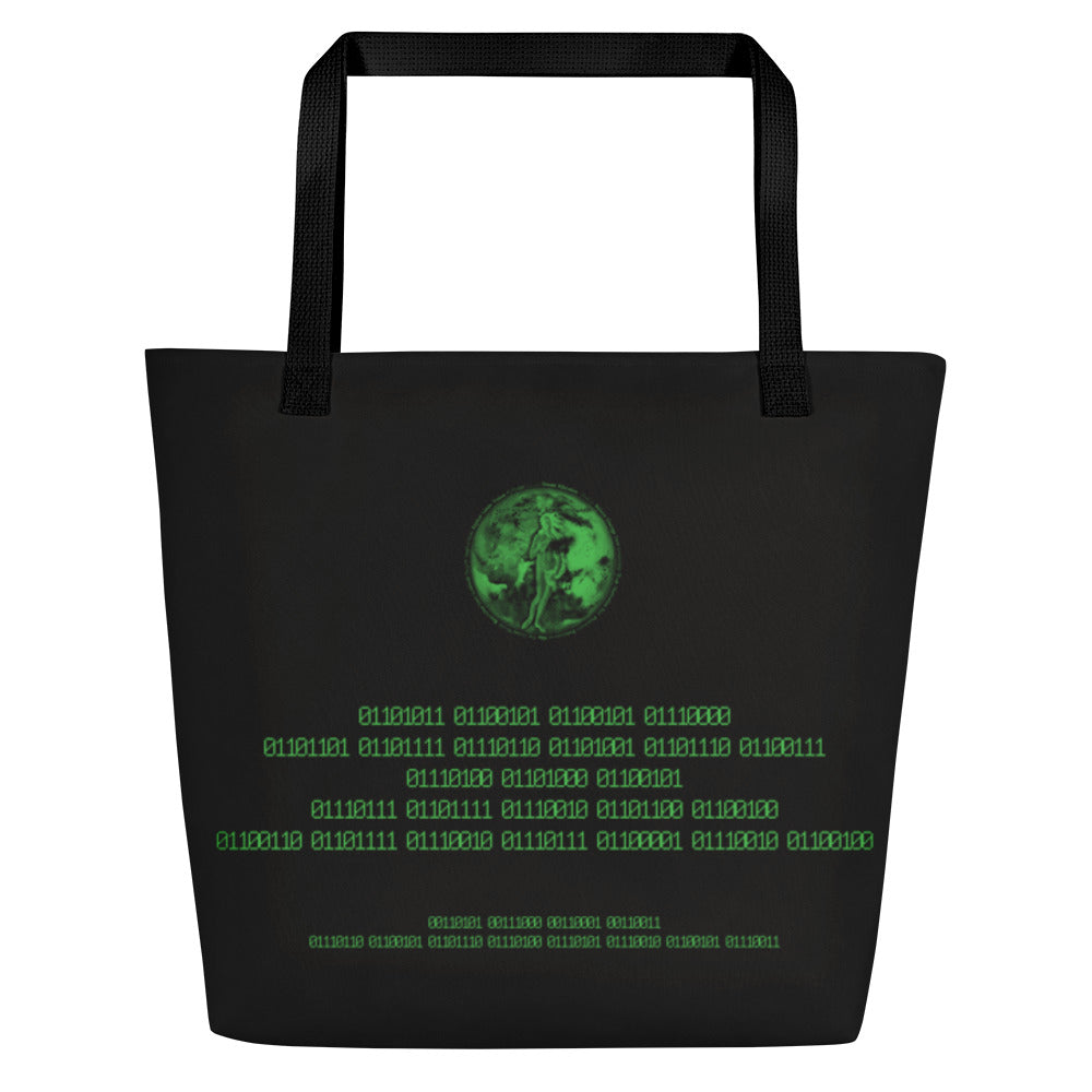 Binary Instructions To Keep Moving The World Forward With Venusian Earth In Green on Beach Bag