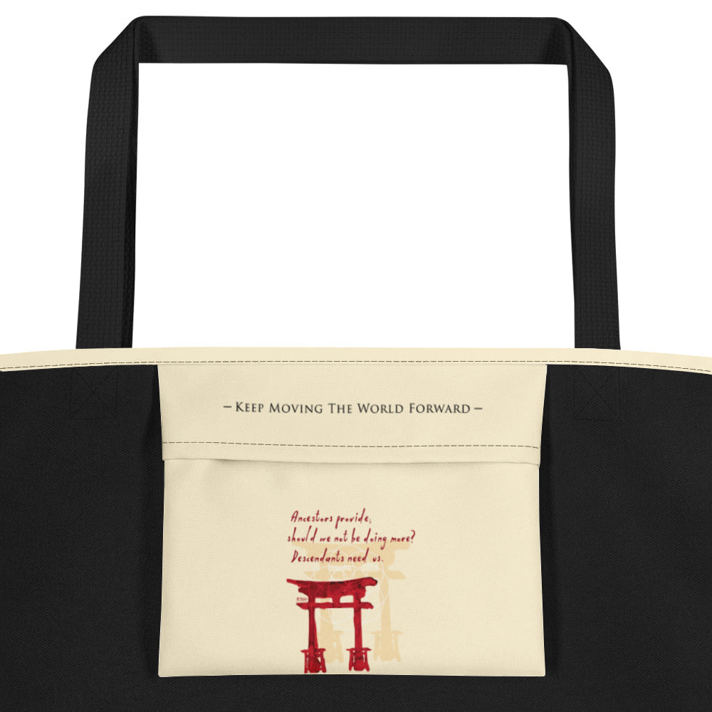 Descendants Need Ancestors Haiku With Pagoda on Beach Bag