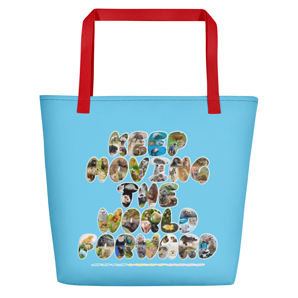 Baby Animals Keep Moving The World Forward In Blue on Beach Bag