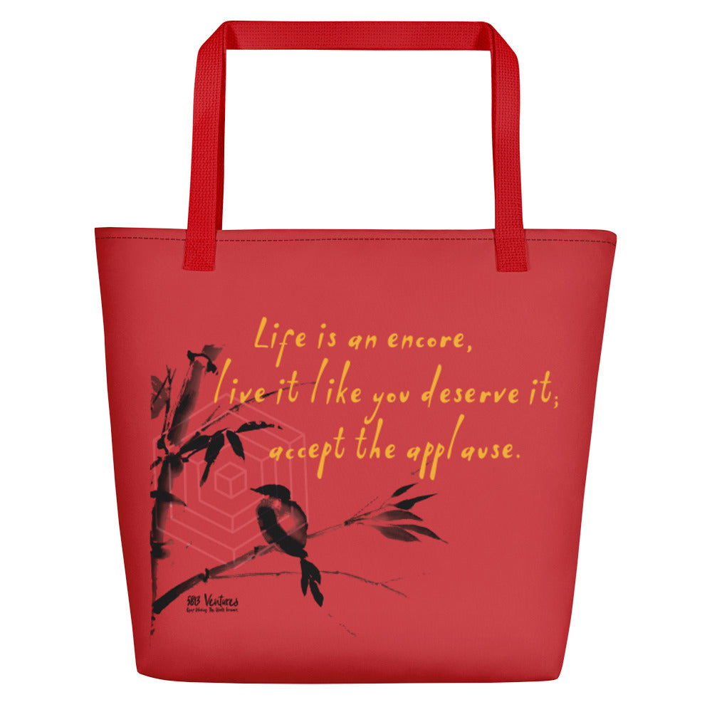 Life Is An Encore Haiku With Wren on Beach Bag