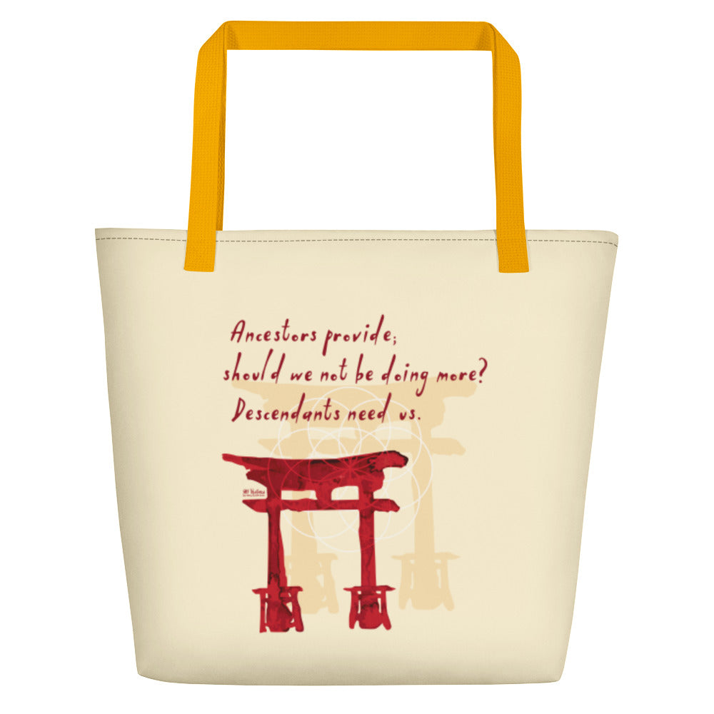 Descendants Need Ancestors Haiku With Pagoda on Beach Bag