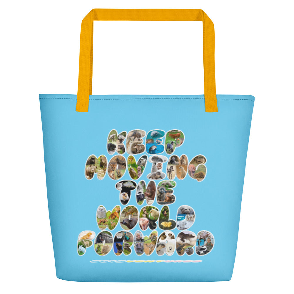 Baby Animals Keep Moving The World Forward In Blue on Beach Bag