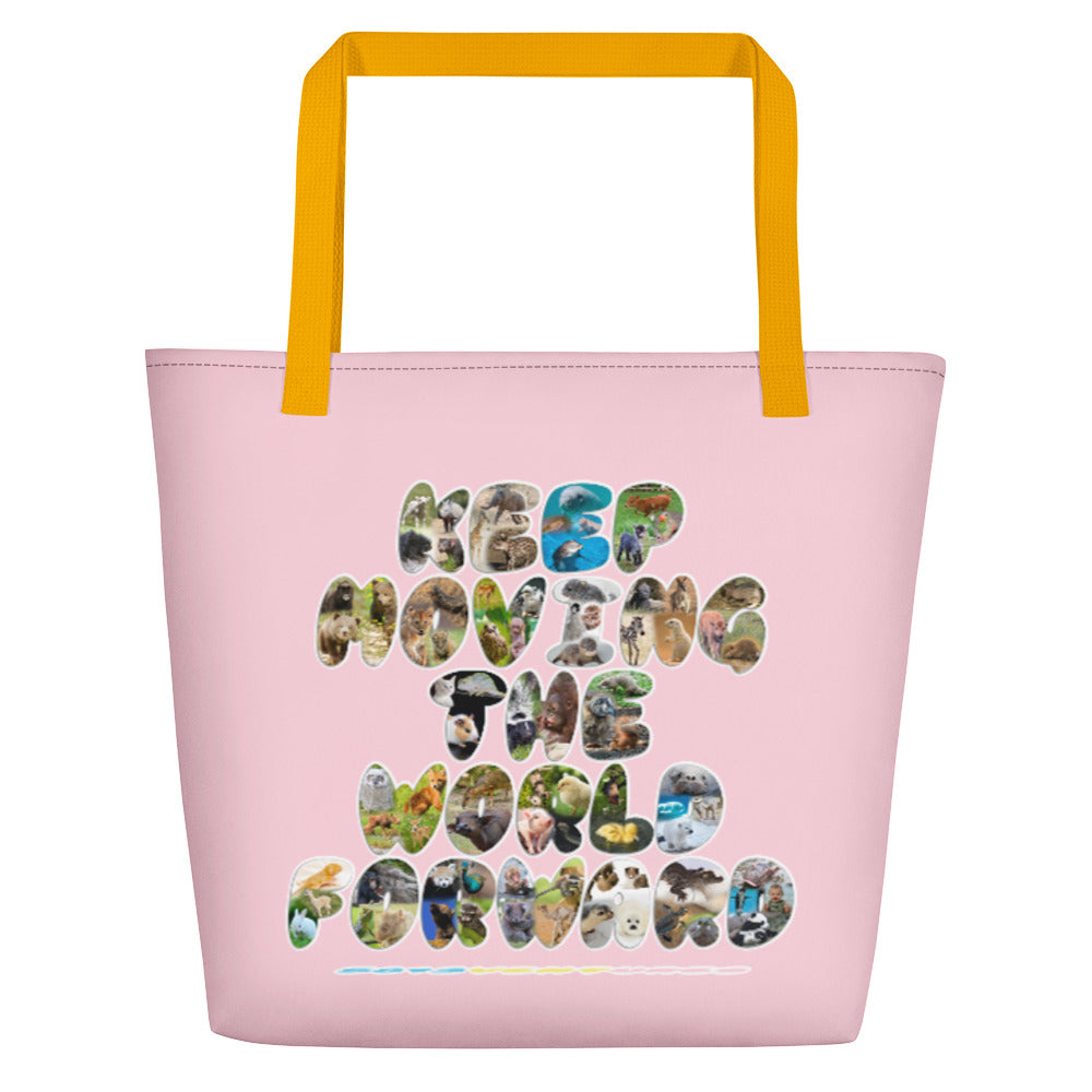 Baby Animals Keep Moving The World Forward In Pink on Beach Bag