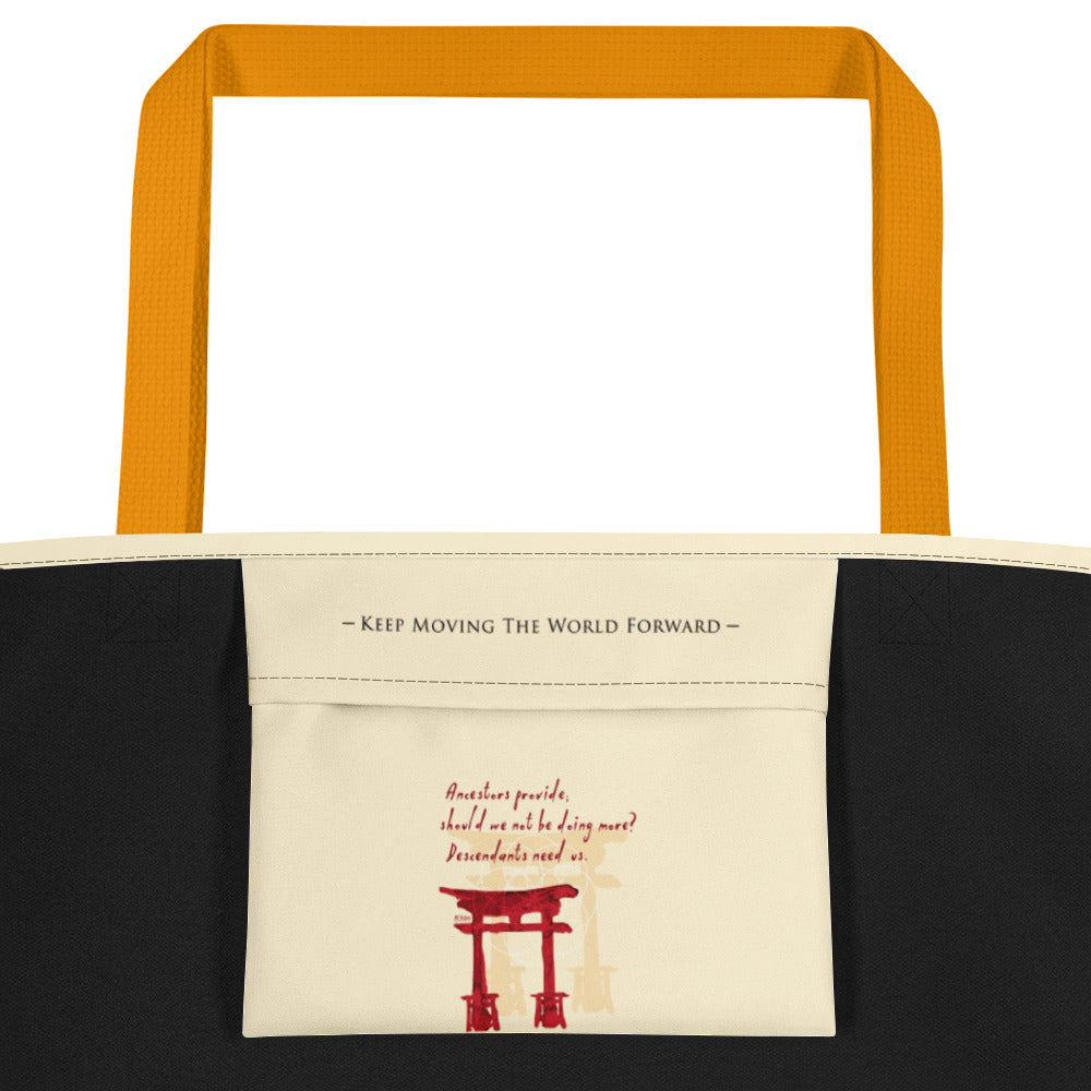 Descendants Need Ancestors Haiku With Pagoda on Beach Bag