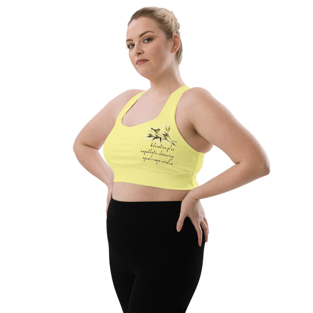 Sage Wisdom Haiku With Sparrow on Longline Sports Bra