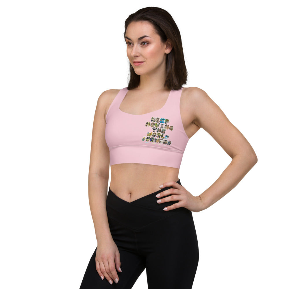 Baby Animals Keep Moving The World Forward In Pink on Longline Sports Bra