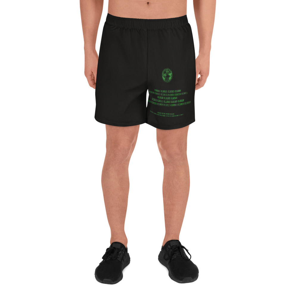 Binary Instructions To Keep Moving The World Forward With Vitruvian Earth In Green on Men's Athletic Long Shorts