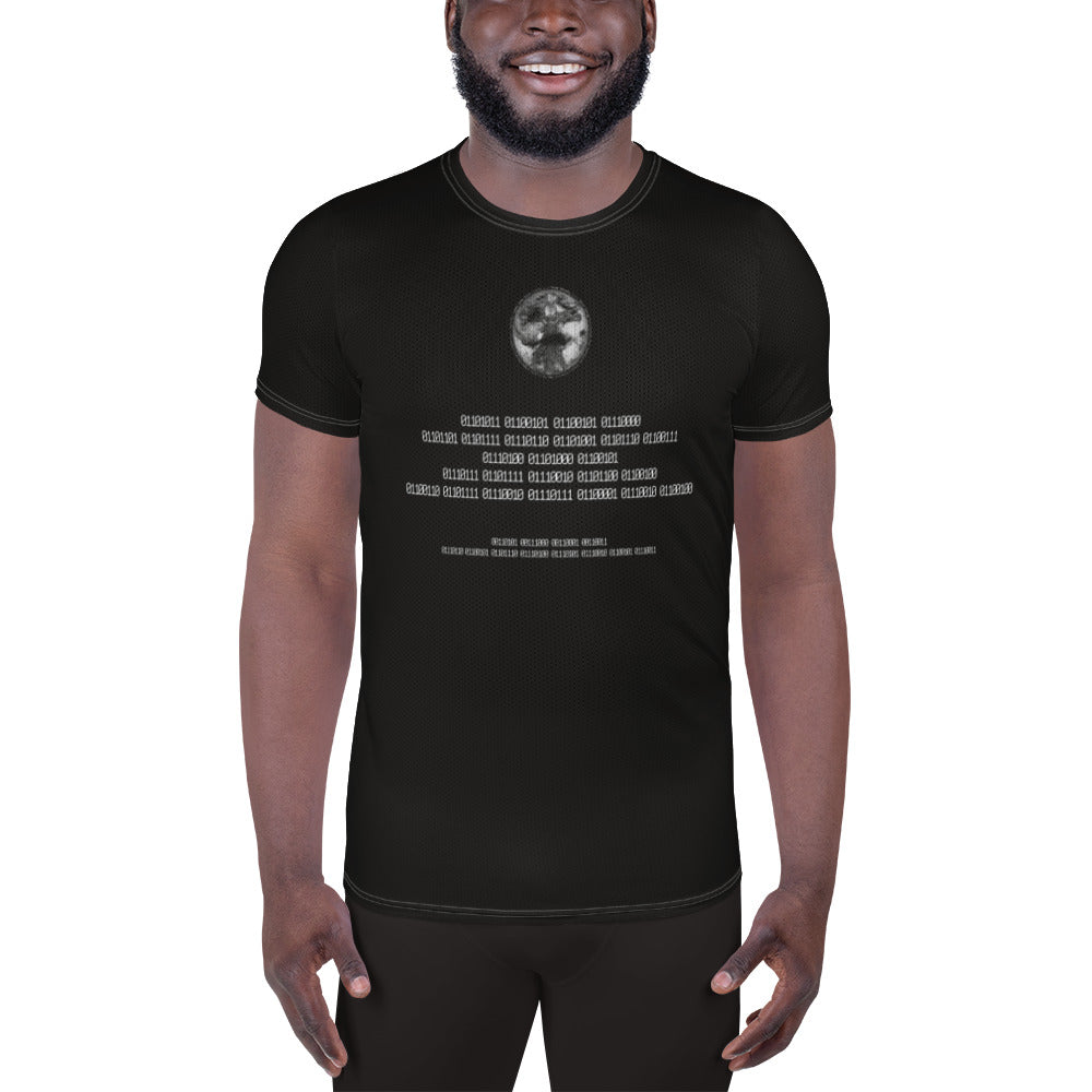 Binary Instructions To Keep Moving The World Forward With Vitruvian Earth In White on Men's Original Athletic T-Shirt