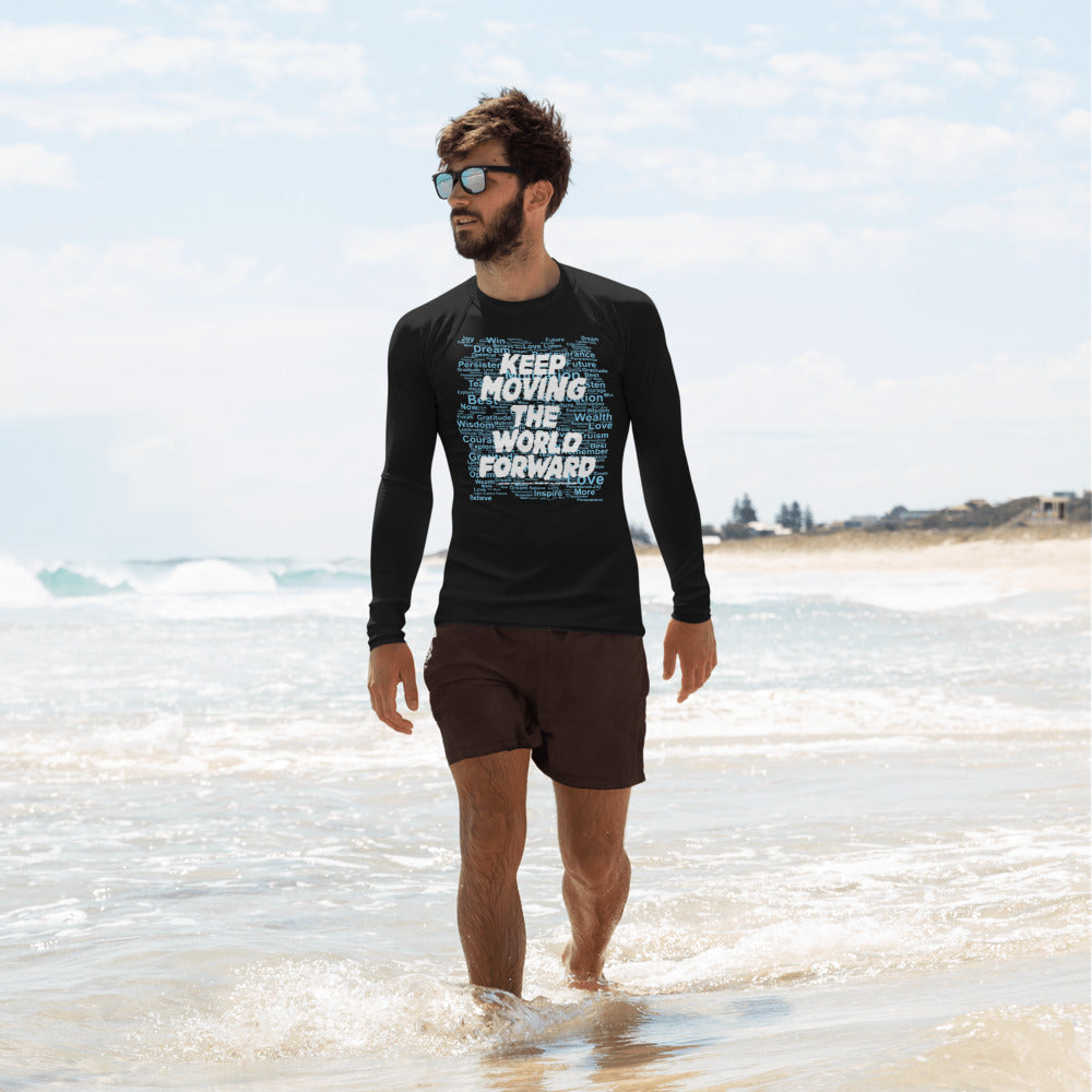 Word Clouds To Keep Moving The World Forward Through Black And Blue on Men's Rash Guard