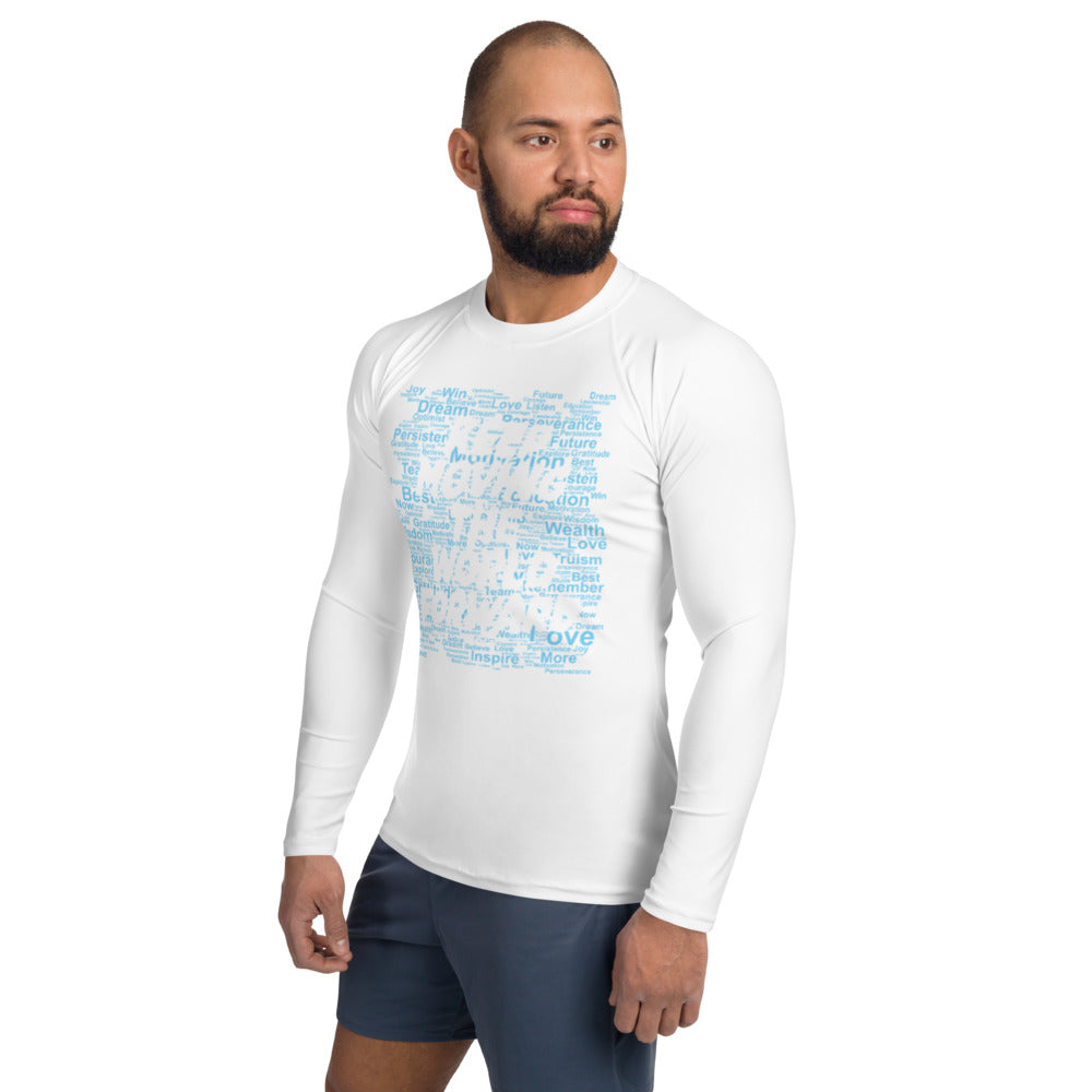 Word Clouds To Keep Moving The World Forward Through Blue Word Sky on Men's Rash Guard