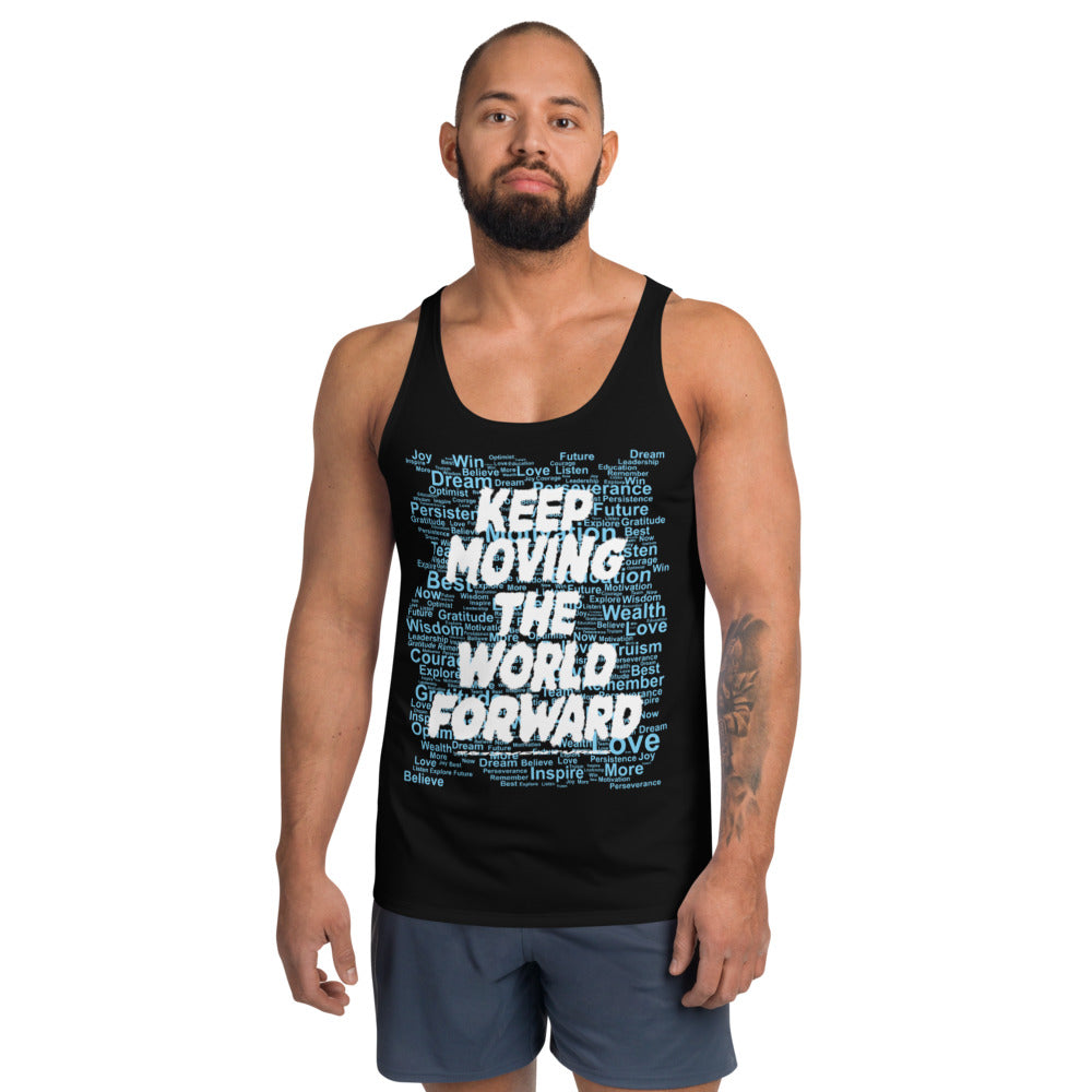 Word Clouds To Keep Moving The World Forward Through Black And Blue on Men's Original Tank Top