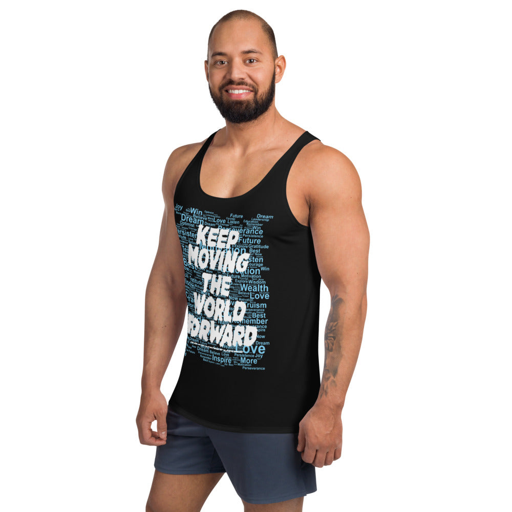 Word Clouds To Keep Moving The World Forward Through Black And Blue on Men's Original Tank Top